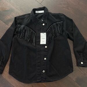 Zara Black Button Down Shirt with Fringe